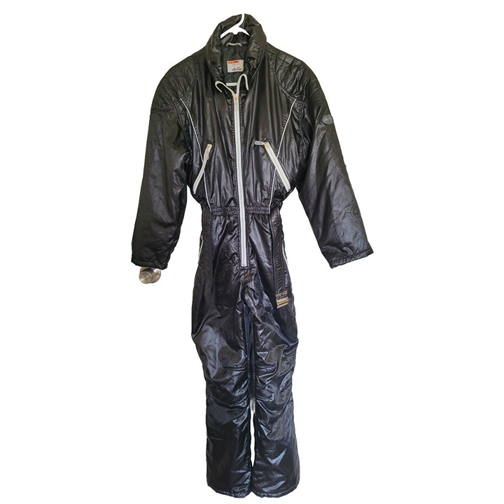 Vintage Ellesse Womens Ski Suit Black One Piece Zip Snow, Italian size 40, D 36