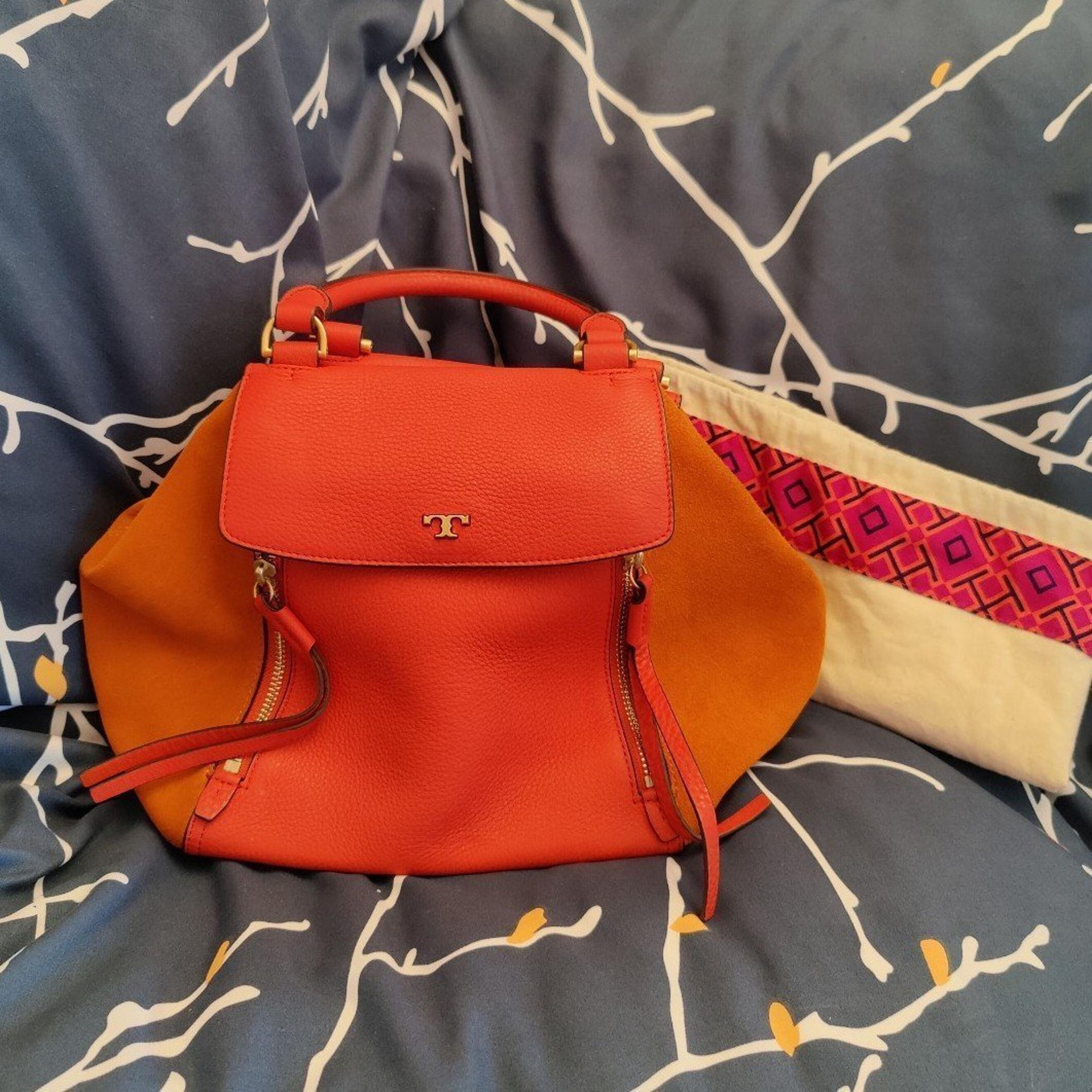 Tory Burch Leather Suede Half Moon Top Handle Satchel