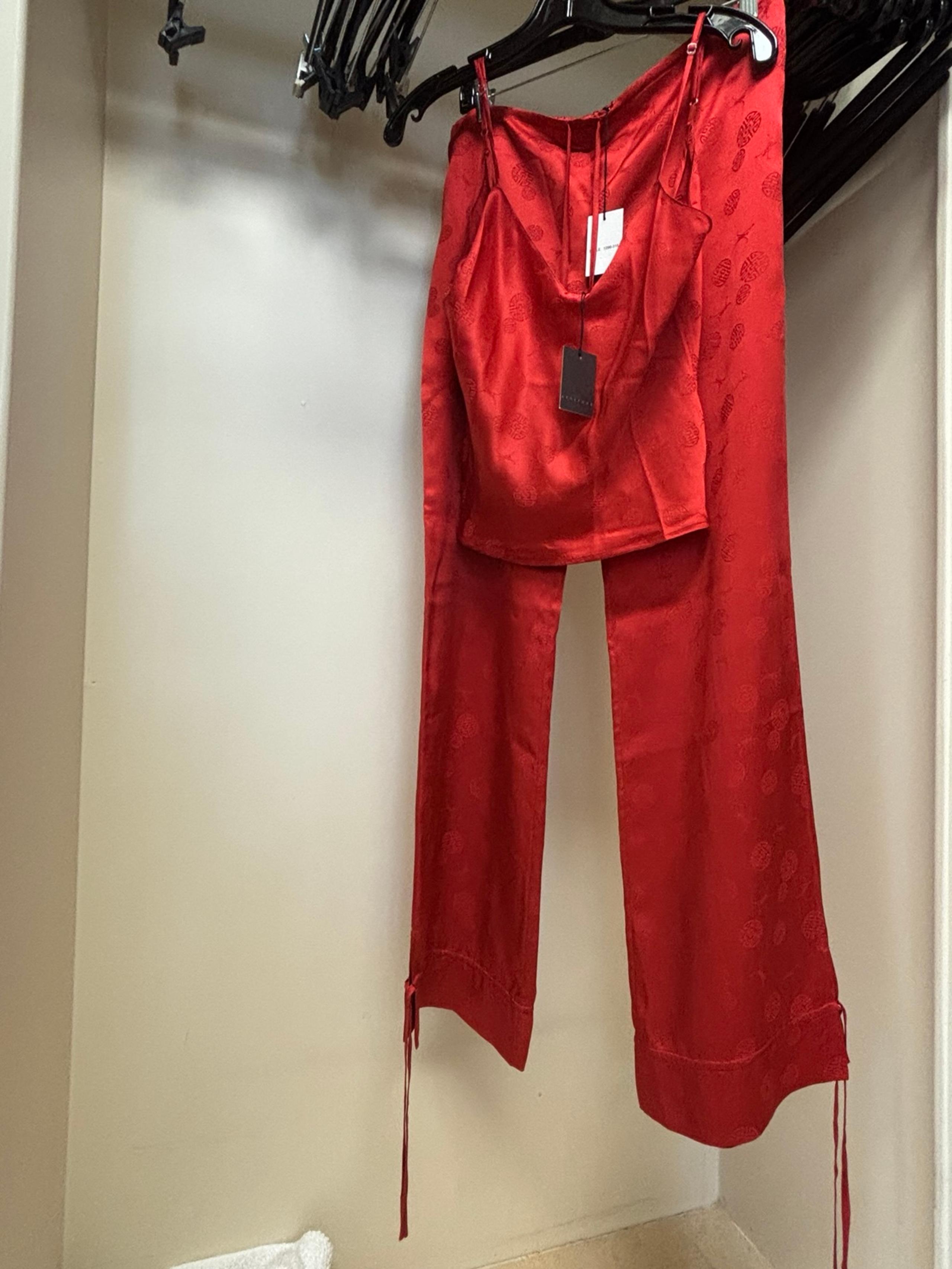 100% Silk Set ATTITUDE Tank Top Pants Flame Red, Size S/P
