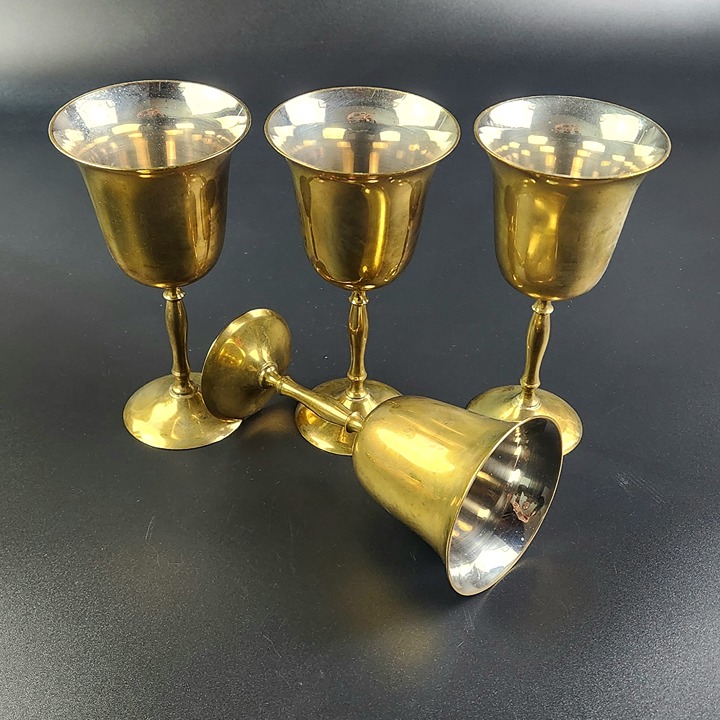 Vintage - Set of 4 - Brass Wine Goblets - 6 1/8 Tall - India