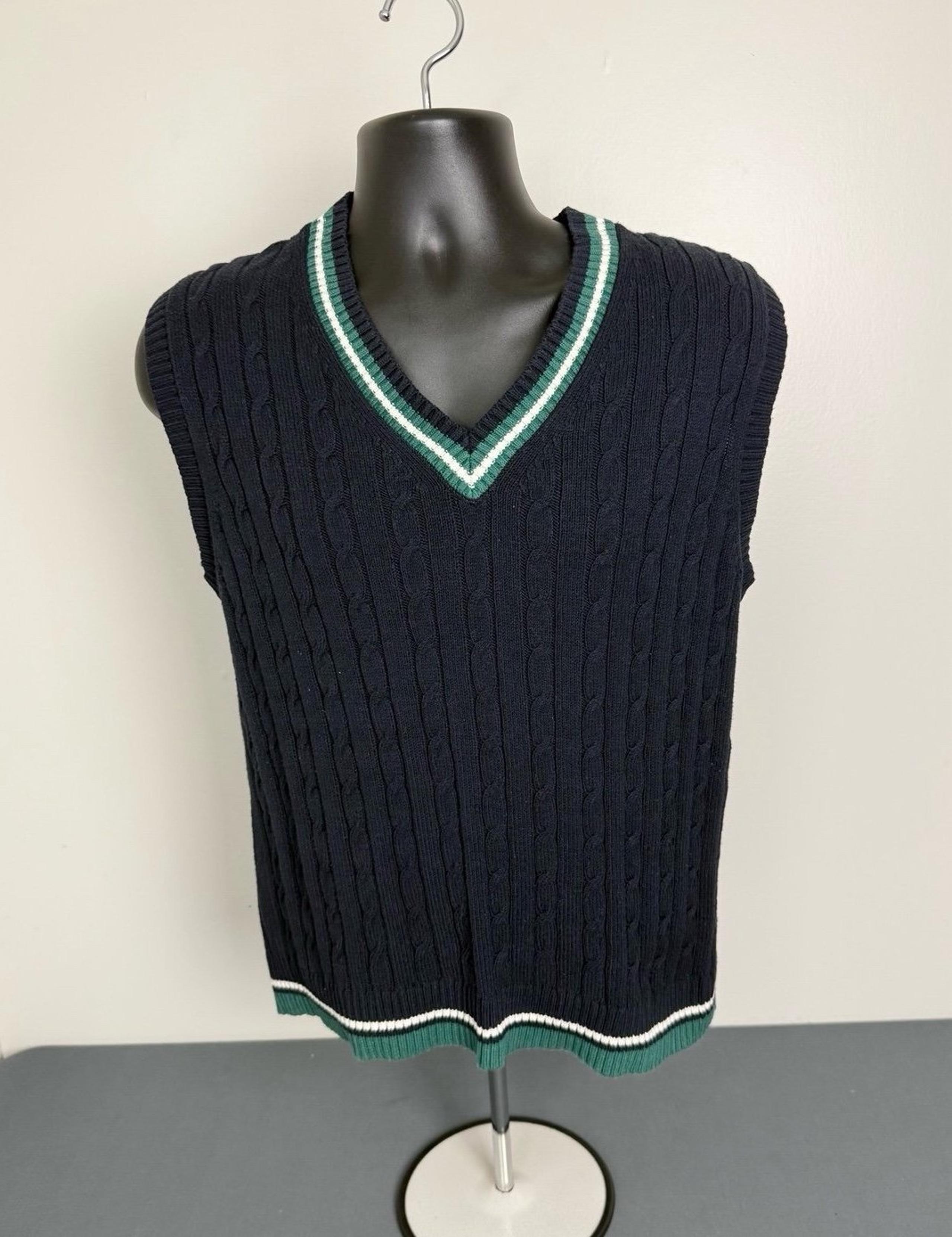 Uniqlo Sweater Vest Mens Large Blue Green Trim