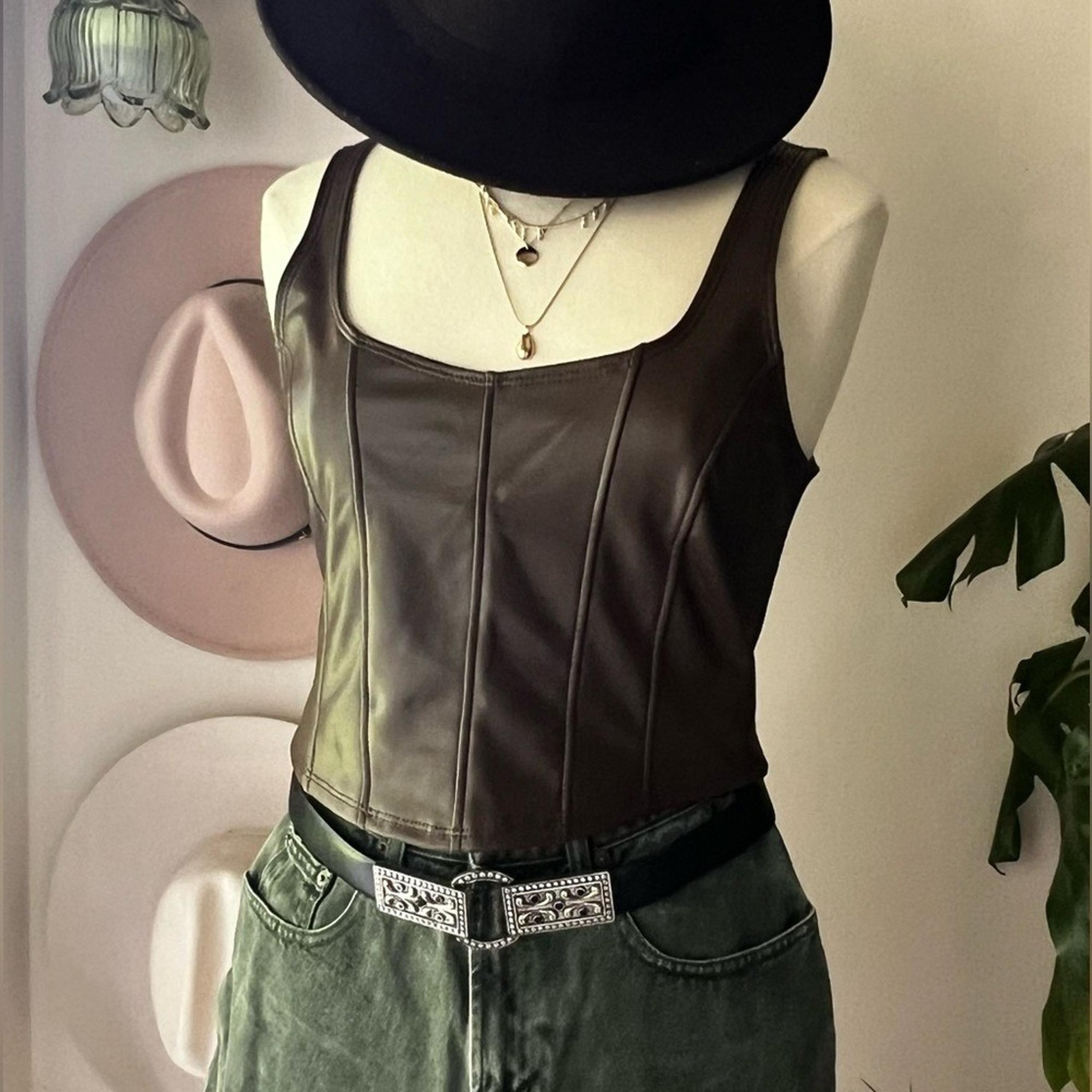 A'LTARD STATE vegan leather corset top brown Women's SIZE LARGE chic night out