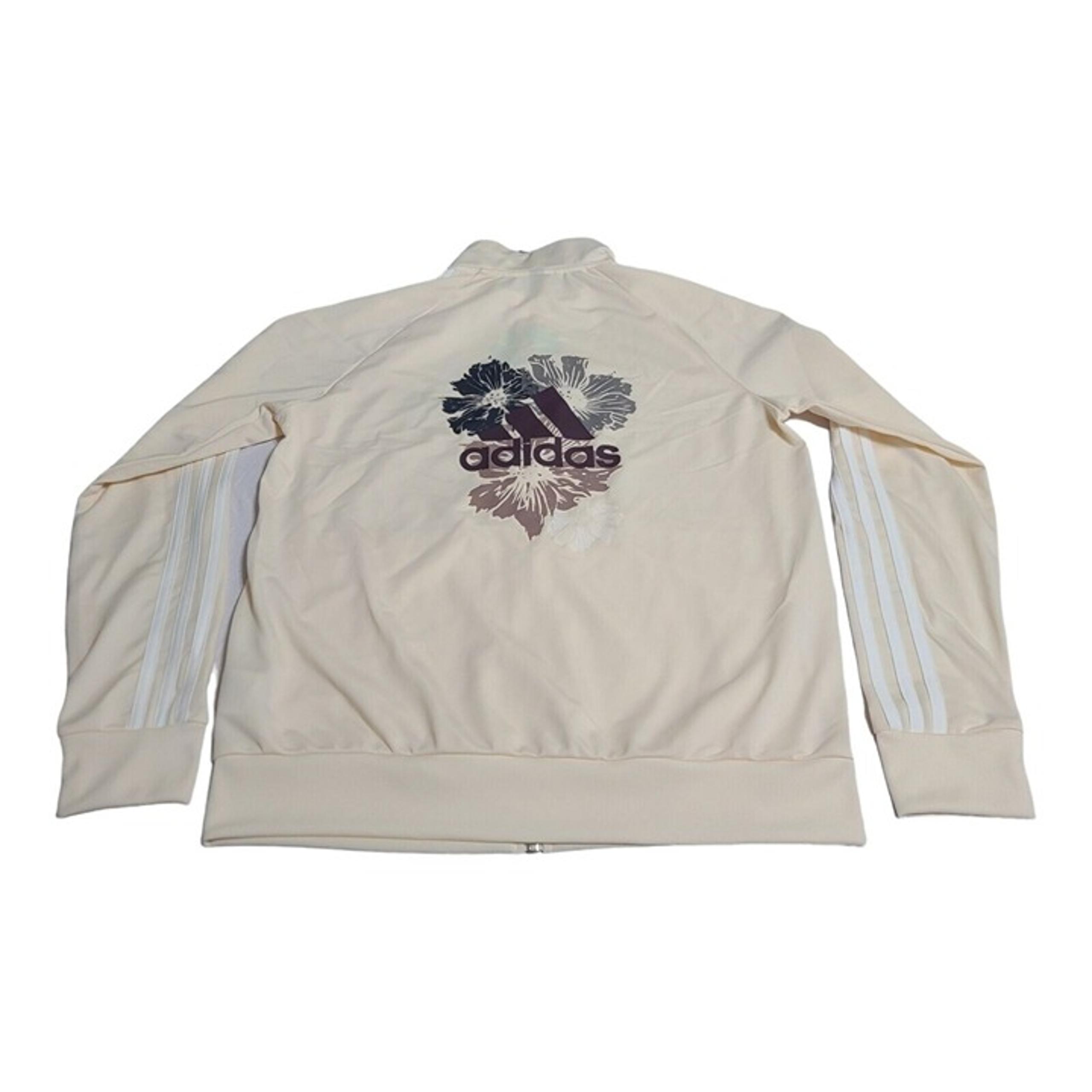 NWT Adidas Womens Ecru Tint Floral Graphic 3-Stripes Track Jacket Large Full Zip