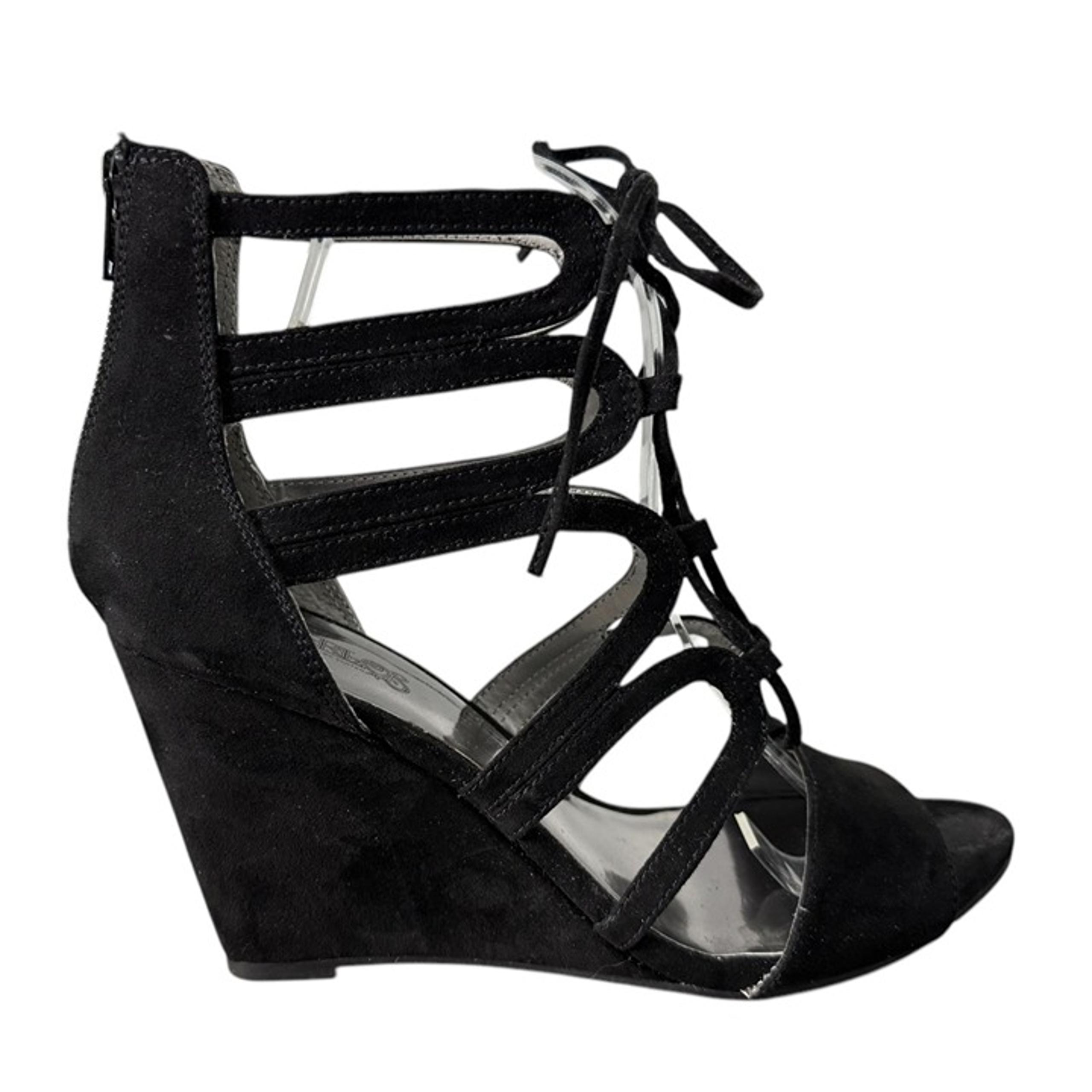 Carlos by Carlos Santana Madelyn Wedge Black Sandals Tie Up Women's Size 9