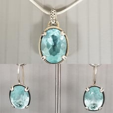Silpada Sterling 925 Silver Aqua Blue Glass Pendant Necklace & Earrings Set 18''