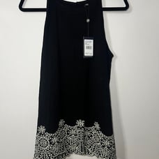 Adrianna Papell Embroidered Hem Halter Top, Black And Ivory, Size Large, NWT