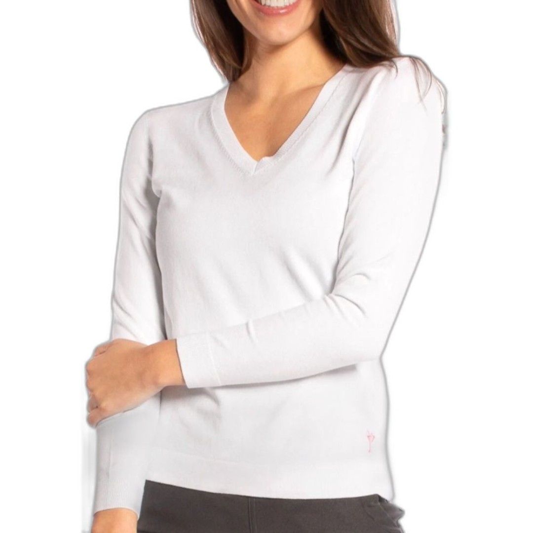 Golftini White V-Neck Lightweight Stretch Sweater Size S