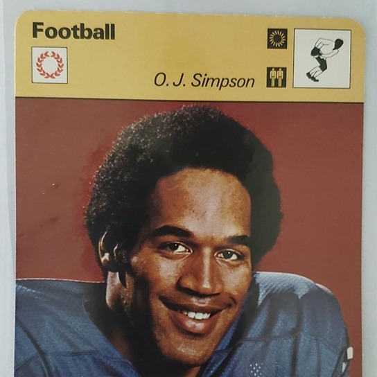 1977 SPORTSCASTER CARD O.J. SIMPSON BUFFALO BILLS HOF PRINTED IN ITALY