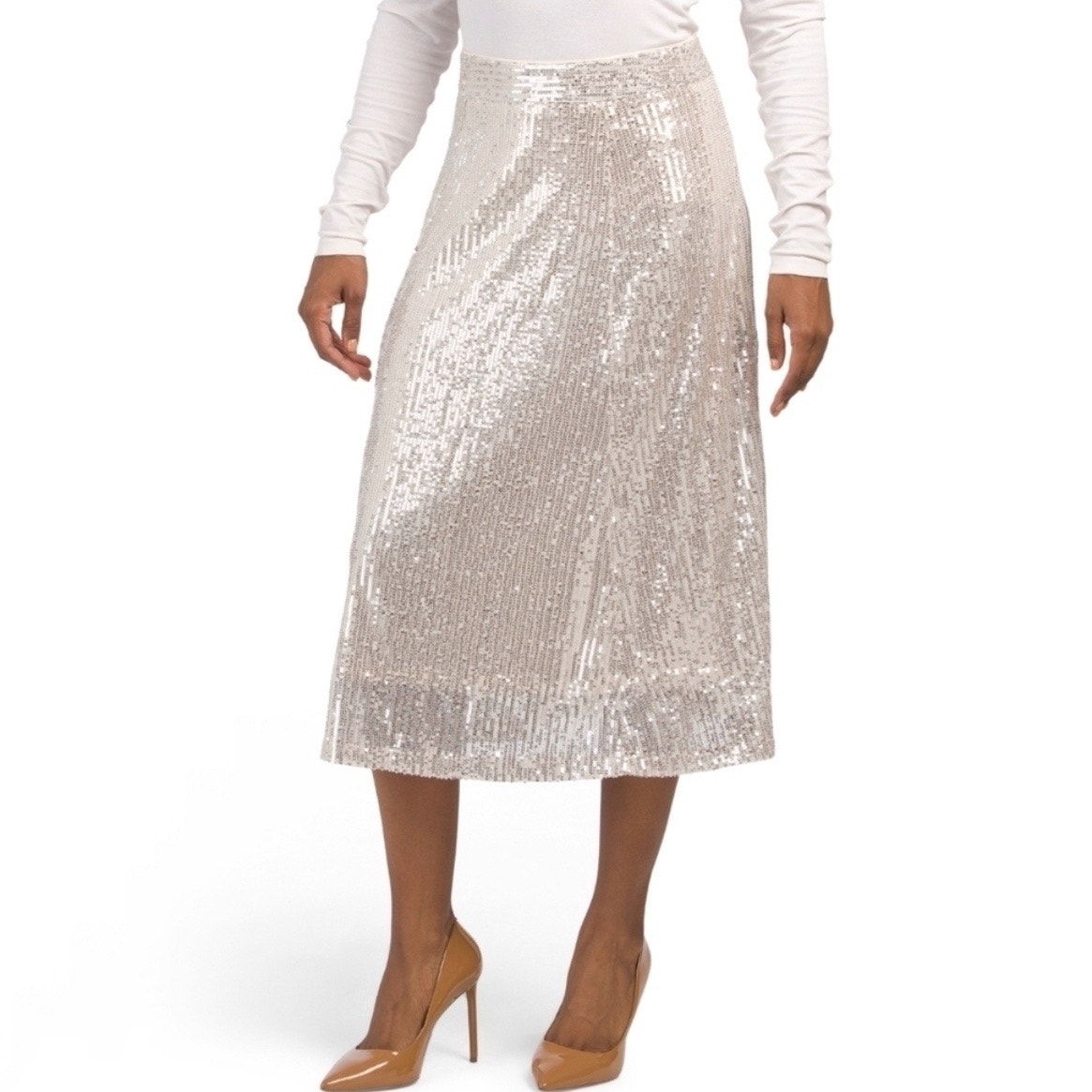 WDNY Champagne Sequin Midi Skirt Sz XL NWT