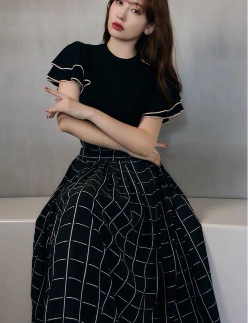 入荷通知 アプリ おすすめ Herlipto Checked skirt Full M Skirt Volume Jacquard スカート
