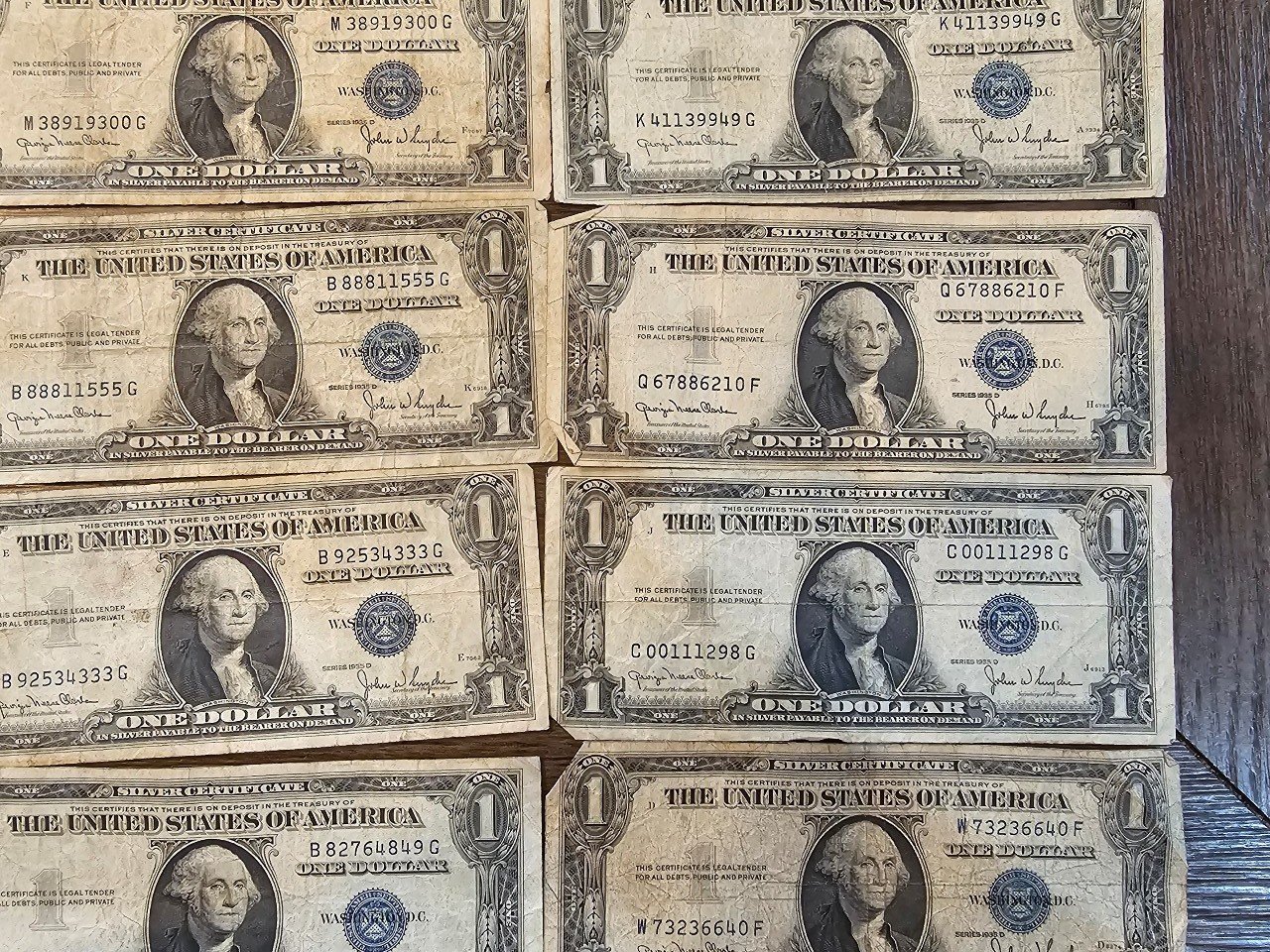 1935 D 1 Silver Certificates x 8