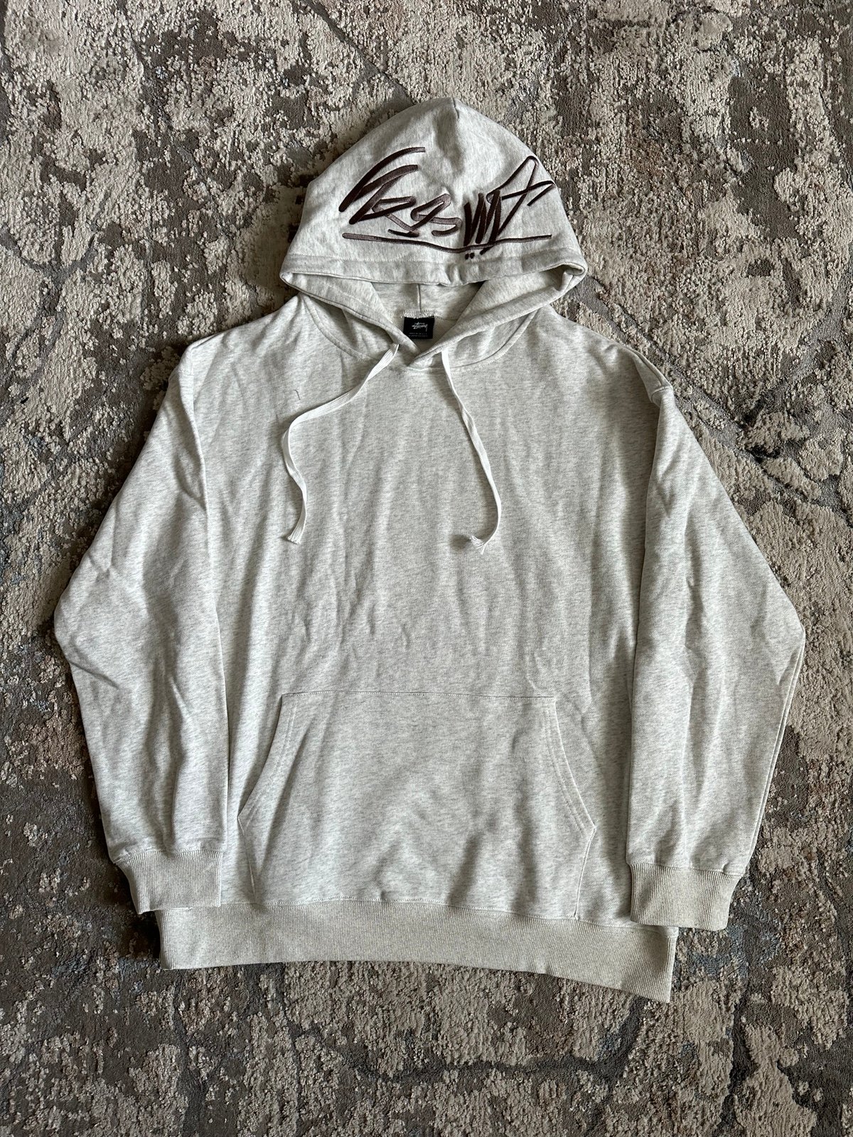 New Stussy Embroidery Logo Grey Hooded Sweatshirt