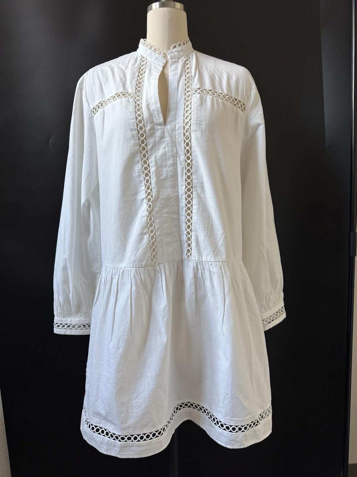H&M White Eyelet Dress Long Sleeve Cotton Sz 8 Or Medium