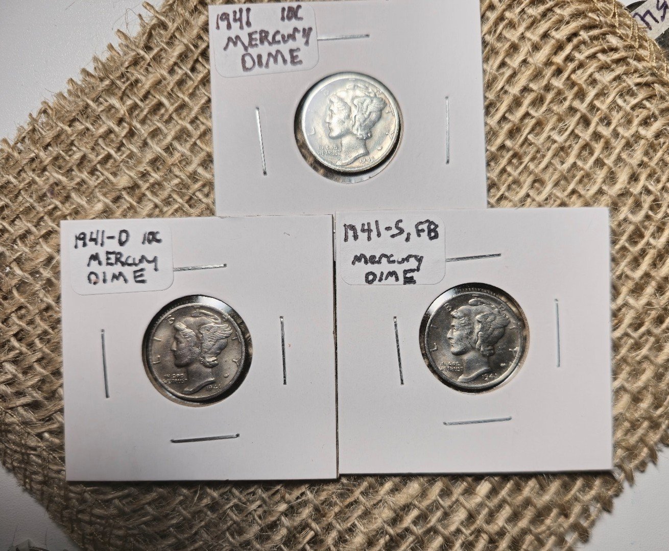 1941 Full Set of Mercury Dimes from each Mint: P, S & D, 1941-P,1941-D,1941-S FB