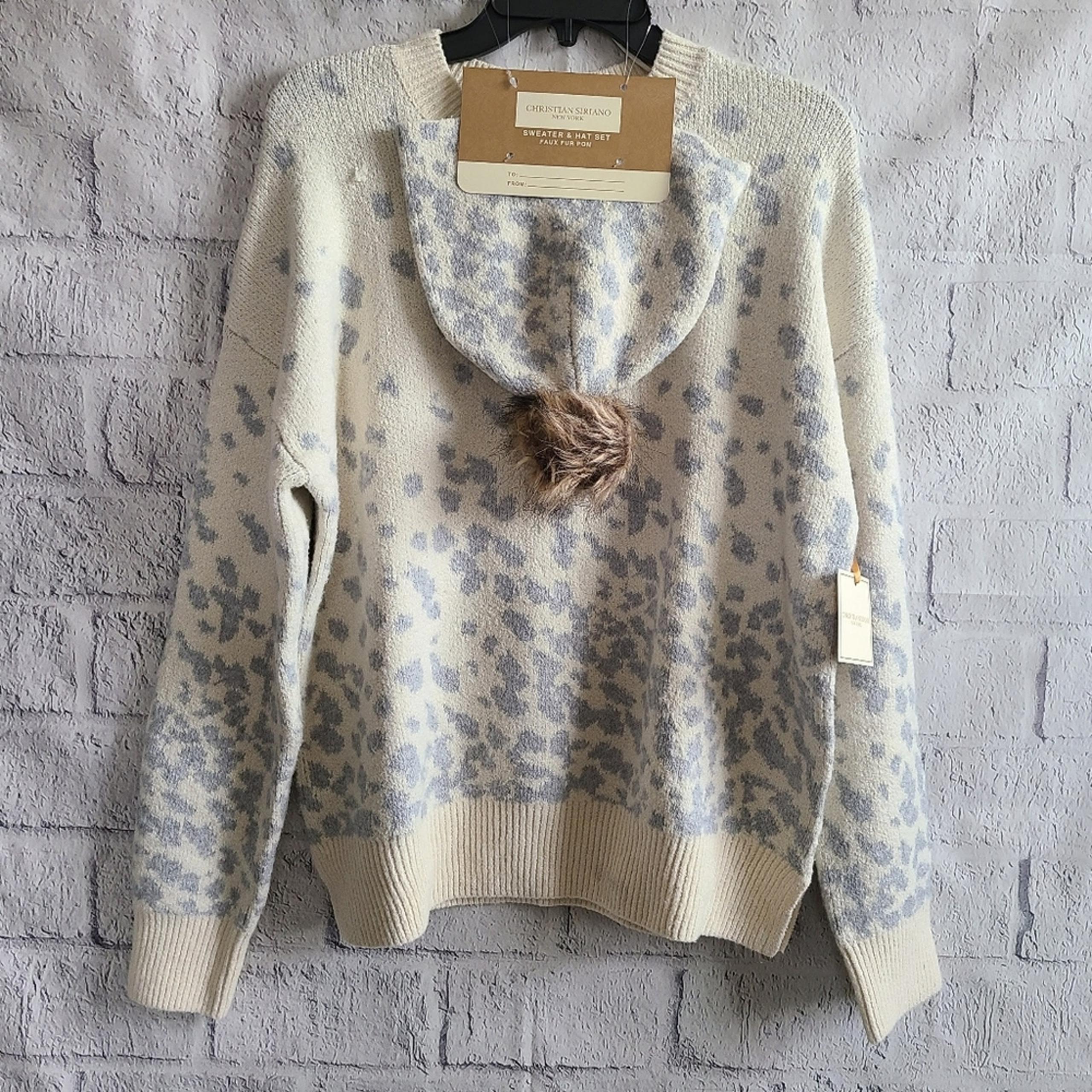 Christian Siriano Winter Holiday Sweater & Hat Set Faux Fur Pom NWT Large