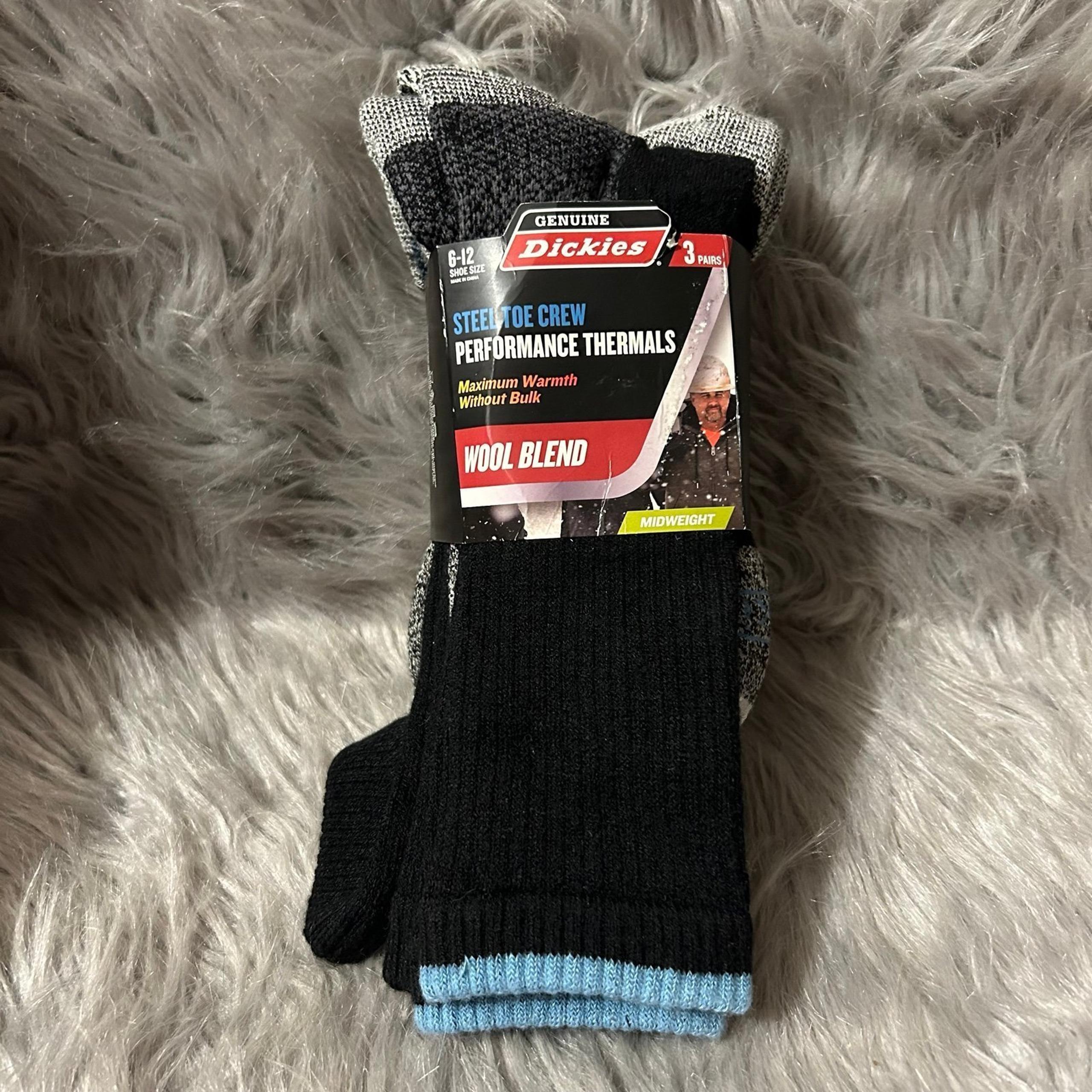 Genuine Dickies Steel Toe Crew Socks Mens Shoe Size 6-12 Grey Black Thermal Wool