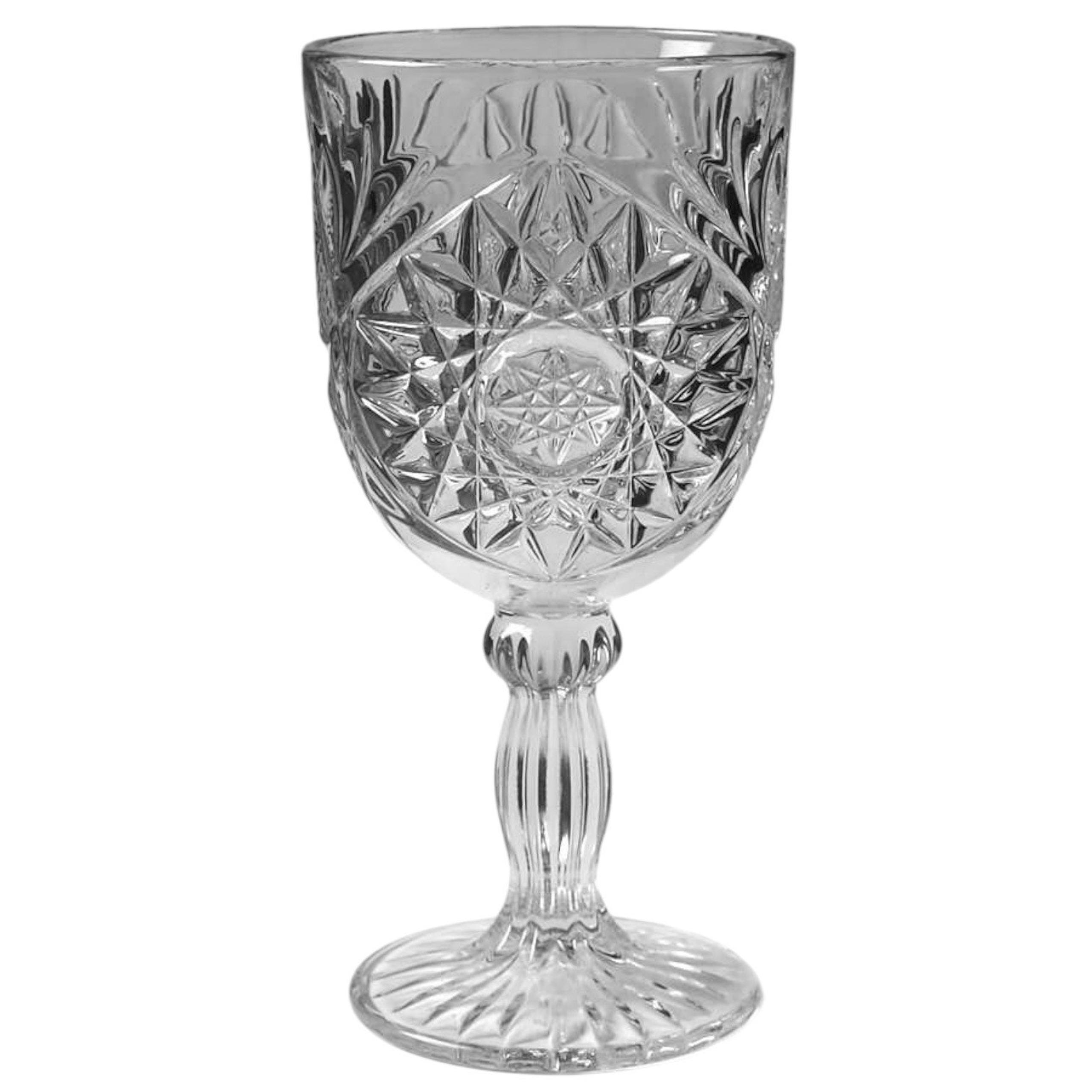 Vintage Libbey Glass Co Hobstar Star Burst Glass Wine Water Goblets Set Of Four