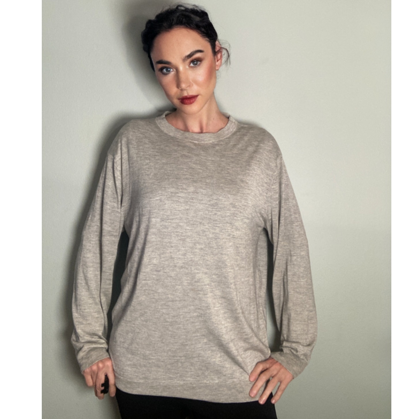 Line Silk Cashmere Lightweight Knit Gray Sweater ~ Minimalist Perfection ~ Sz L