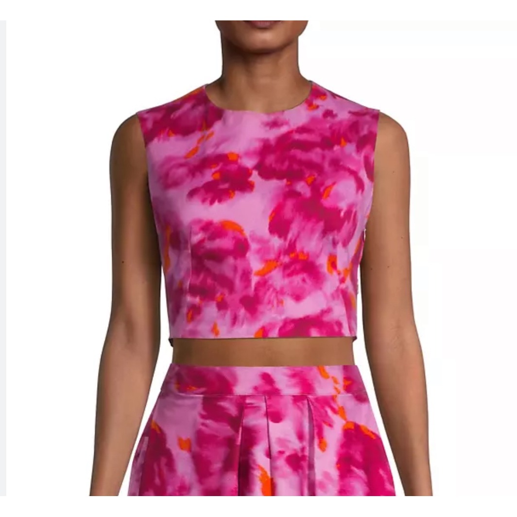 195 NWT SACHIN & BABI Tanner Twisted Crop Top Pink Watercolor Floral Prom SZ 6