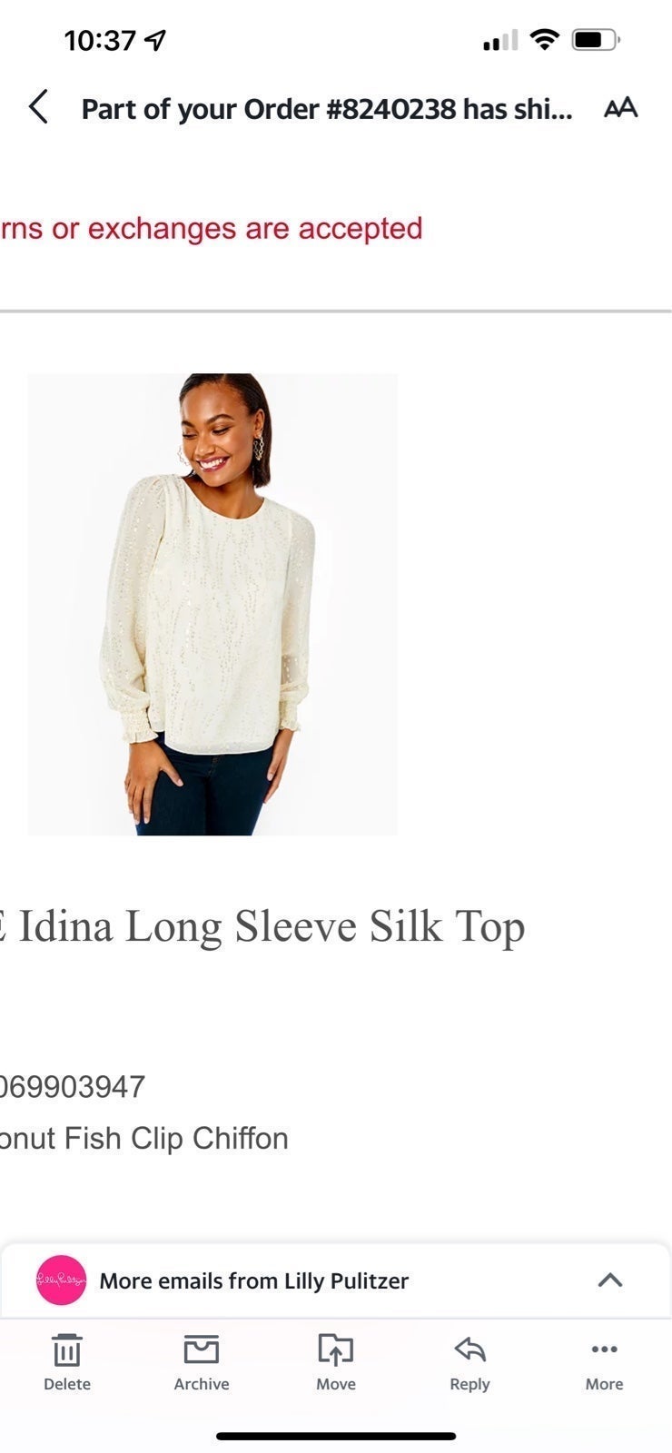 LILLY PULITZER NEW IDINA LONG SLEEVES SILK TOP SIZE LARGE