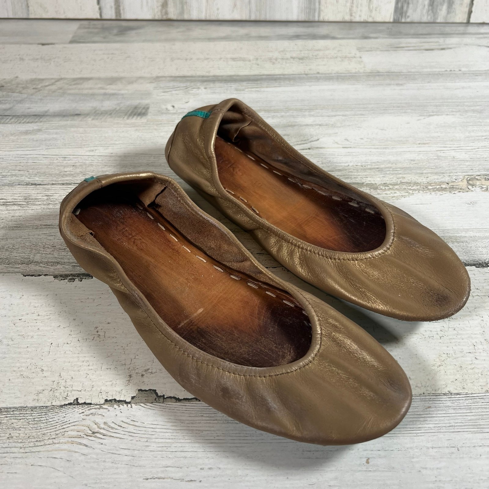 TIEKS Women’s Metallic Gold Glam Ballet Flats Foldable Size 10