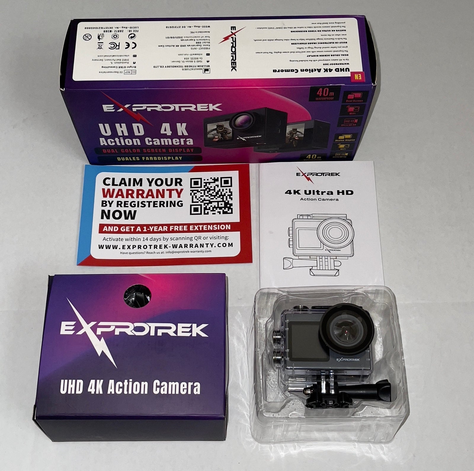 Exprotrek 4K Action Camera with Touch Screen, EIS Stabilization, 170 ° Ultra Wid