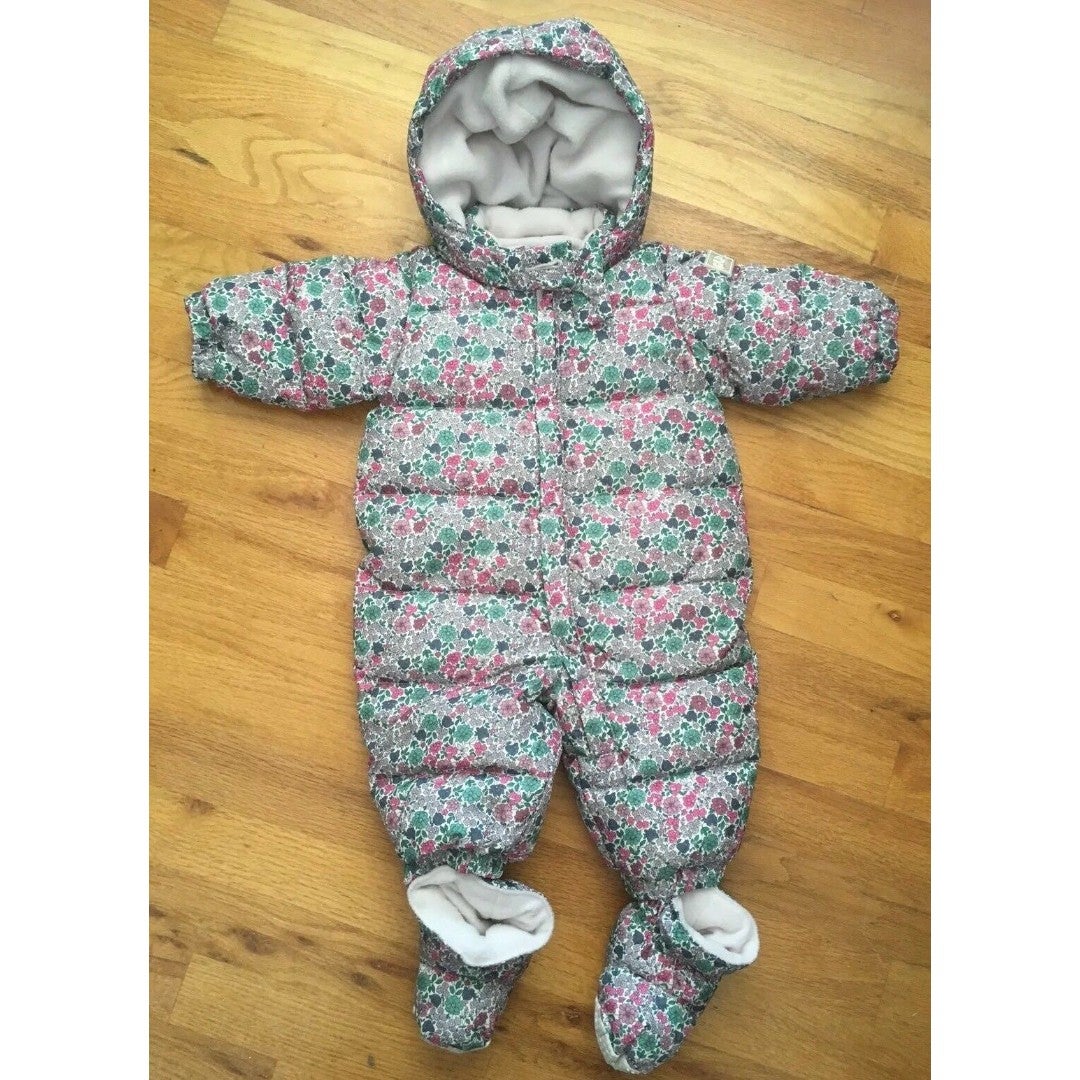 BABY GAP GIRLS SZ 0-6 MONTHS BUNTING DOWN FILL SNOWSUIT FLORAL W/ BOOTIES