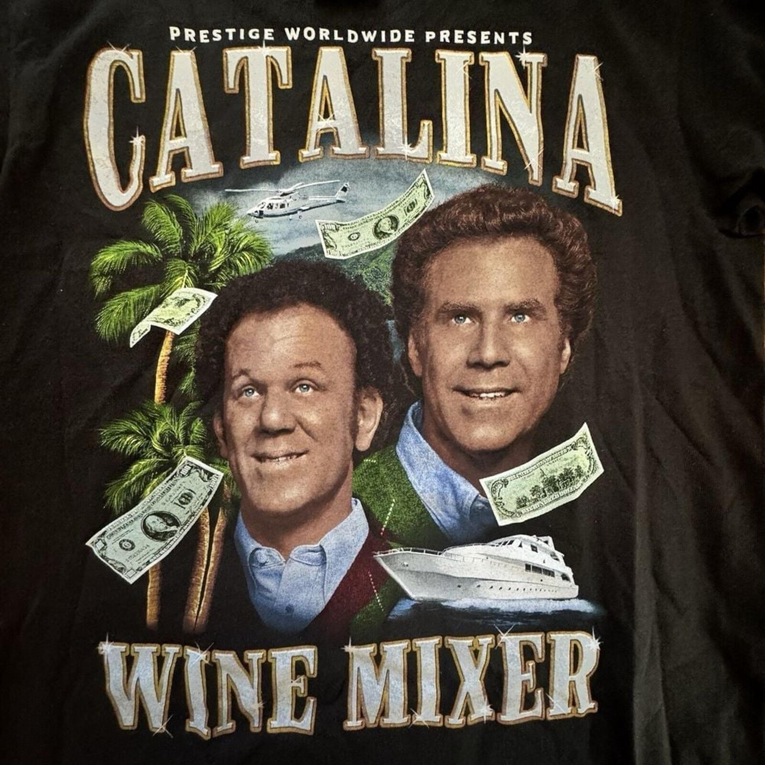 Catalina Wine Mixer Step Brothers Movie Graphic Black T-Shirt Men's Size S