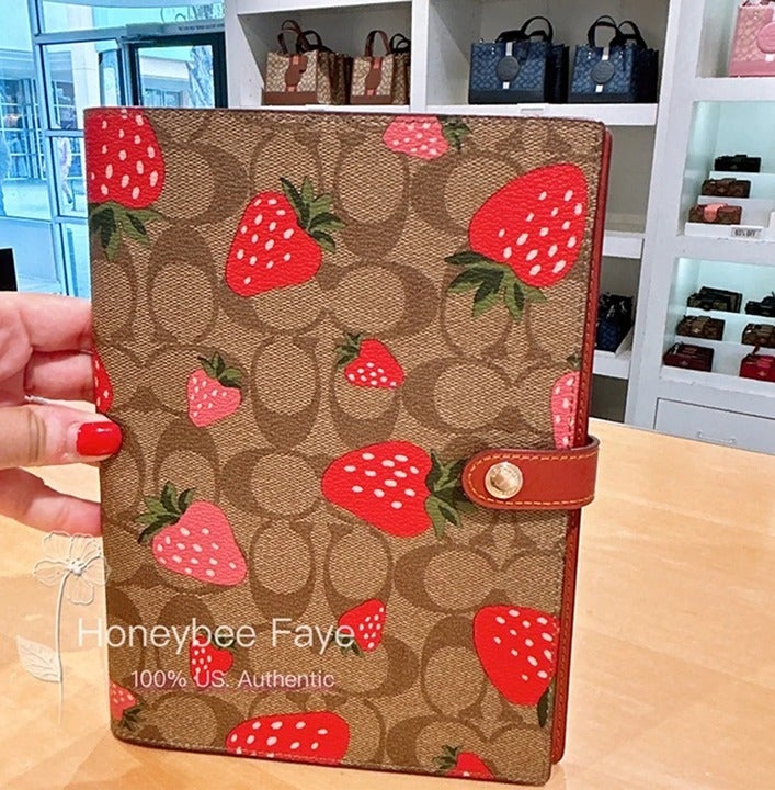 NWT Coach Notebook In Signature Canvas With Wild Strawberry Print CH836