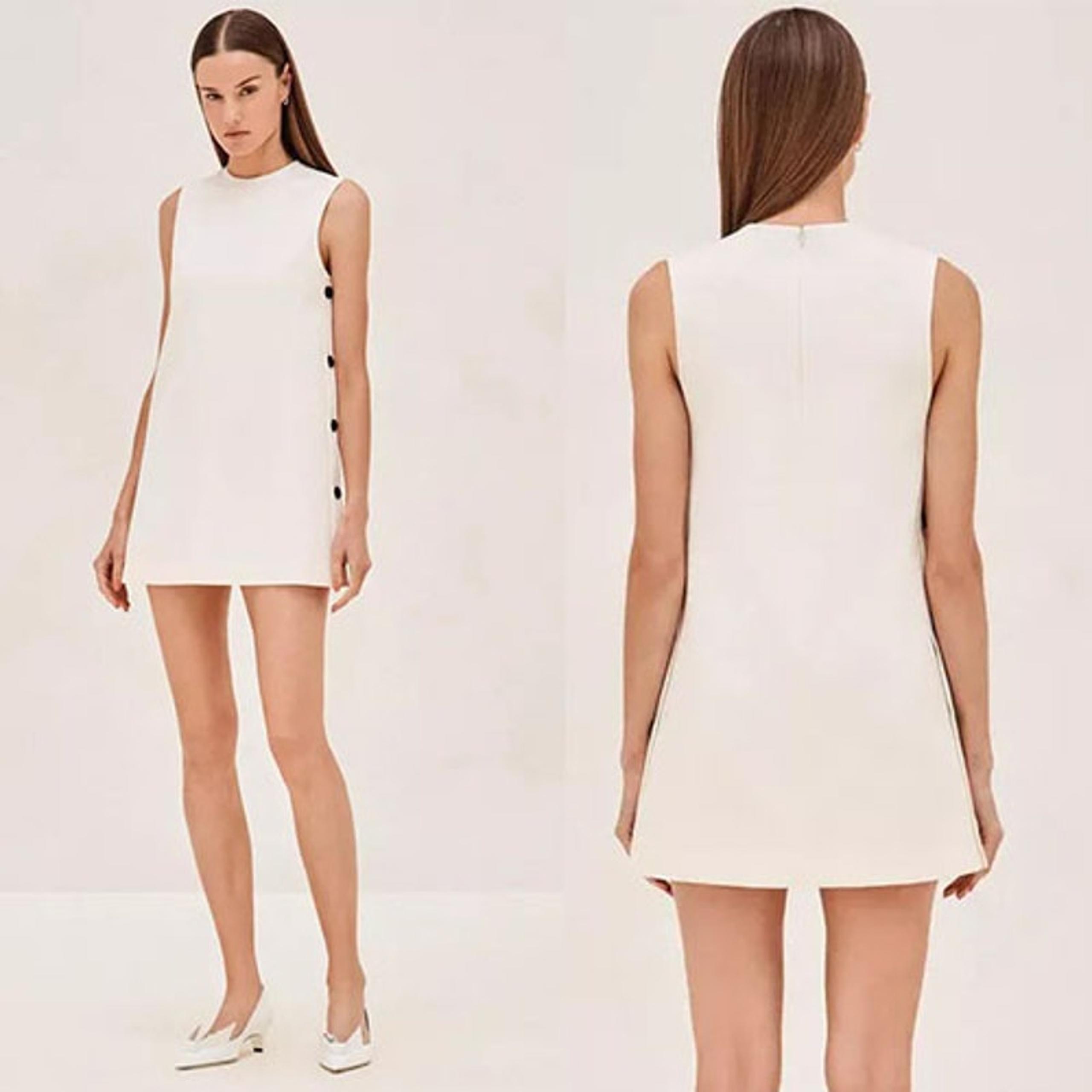 NWT Alexis Libra Crew-Neckline Button Trim Side Lined Mini Dress Ivory Sz: Small