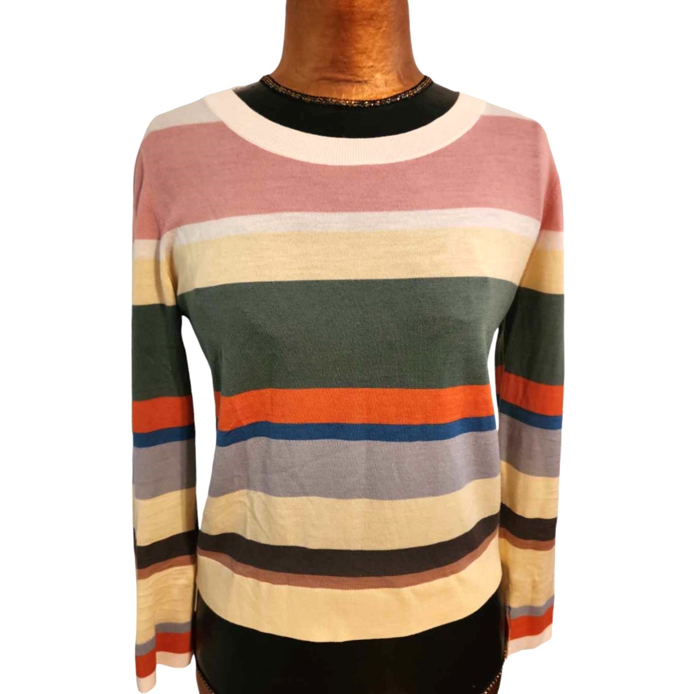 Akris Punto Long Sleeve Multicolor Stripe Light-Weight 100% Wool Sweater Top 8