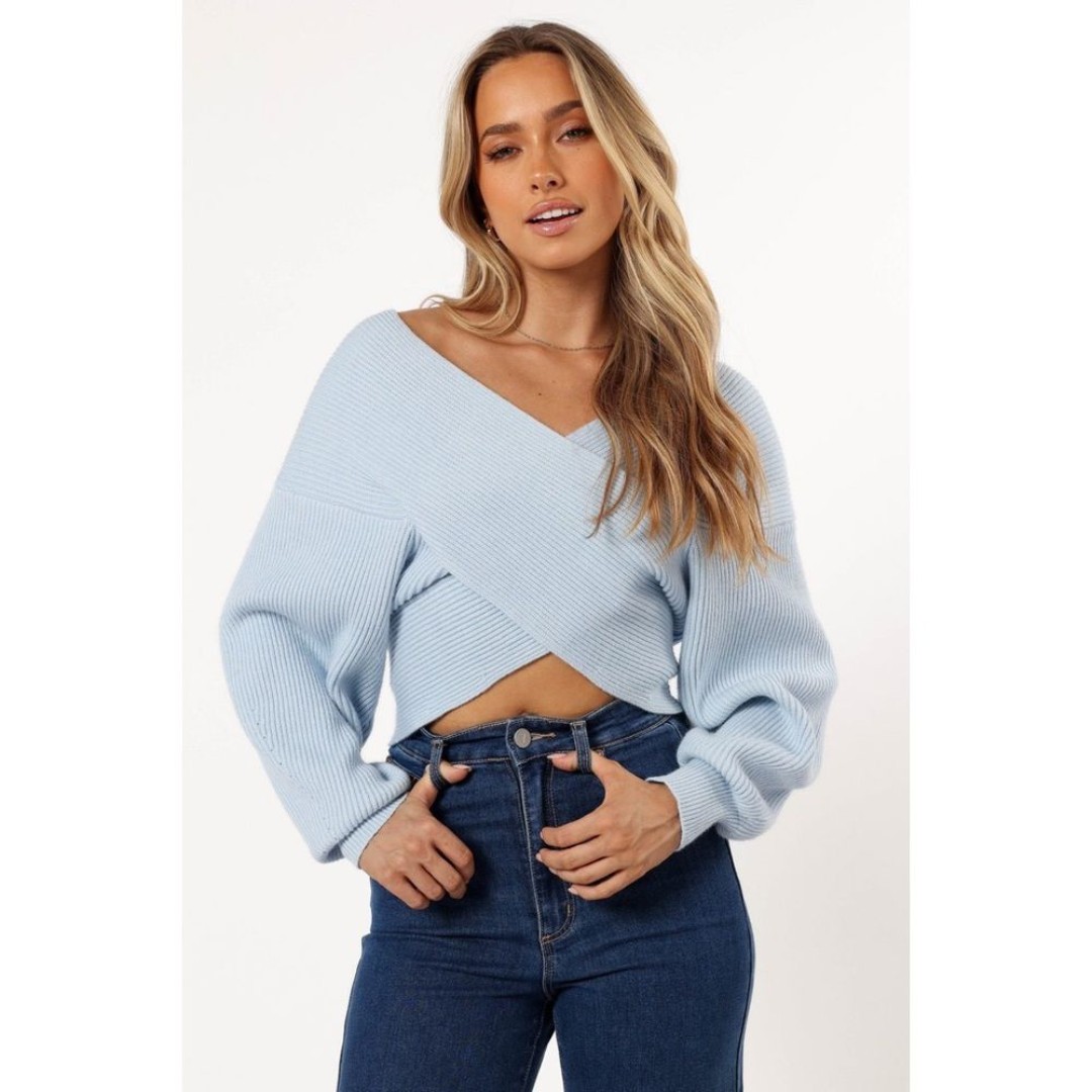 New Petal + Pup Langston Knit Sweater in Pale Blue Size XS/S