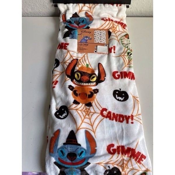 Disney Stitch Halloween Plush Throw Blanket 50”x70” Gimme Candy Witch Pumpkin