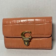 NWOT COACH Embossed Crocodile Studio Medium Wallet Leather Light Coral