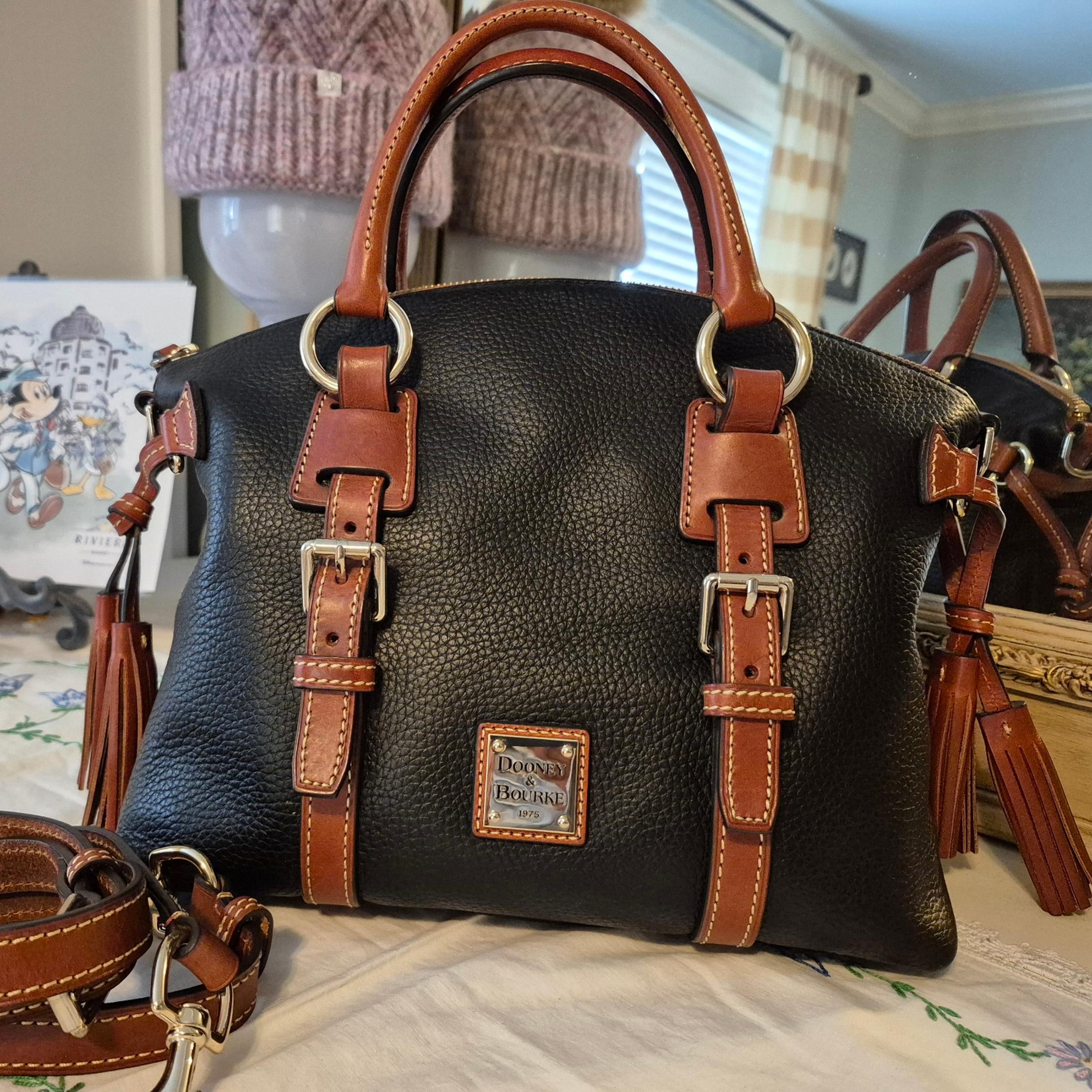 Dooney Pebble Grain Bristol Satchel - Black with Brown Equestrian Trim