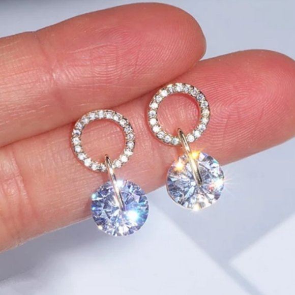 NEW 925 Silver Diamond Circle Earrings