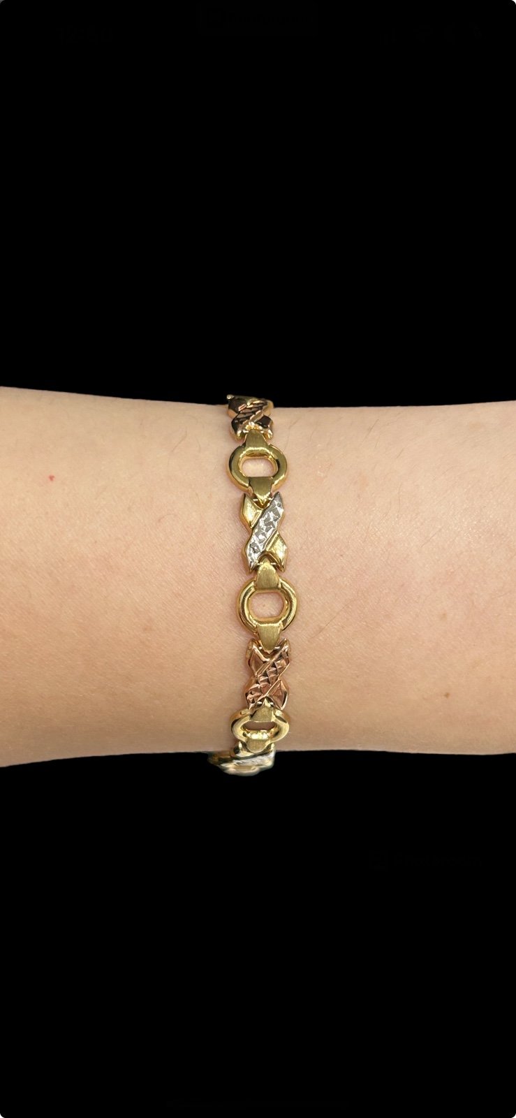 10k Gold X and O hugs and kisses Stampado two tone bracelet for her