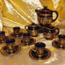 Vintage Tea Set I. Spyropoulos 24k Gold on Colbolt Blue Handmade Ceramics