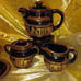 Vintage Tea Set I. Spyropoulos 24k Gold on Colbolt Blue Handmade Ceramics