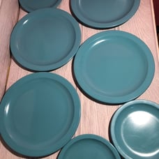 Vintage Lot 7 Teal Melamine Melmac Texas-Ware 4 10 Dinner Plates 3 7 Saucers