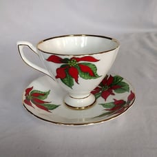 Vintage Taylor & Kent Bone China Poinsettia Teacup and Saucer.