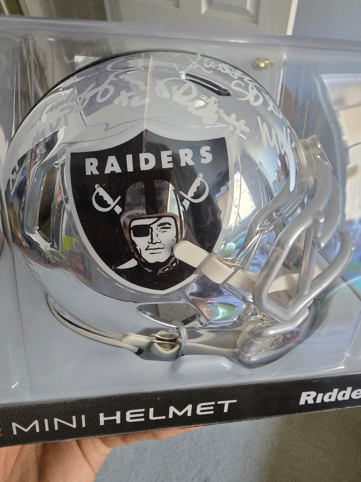 Raiders Triple signed Chrome Mini Helmet