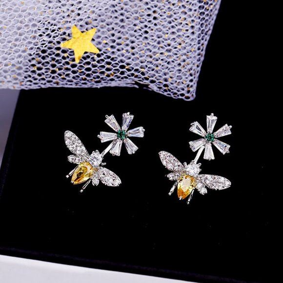 NEW 18K White Gold Citrine Bee Earrings