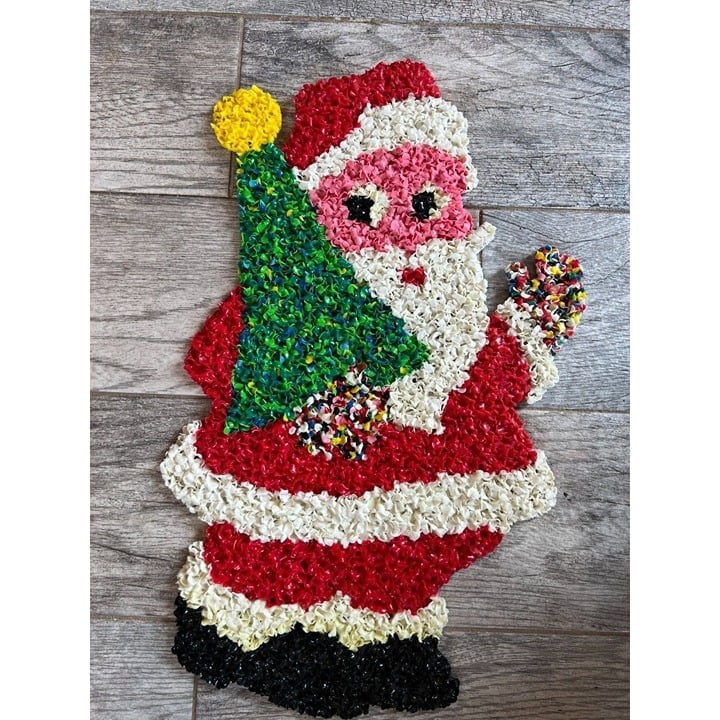 Vintage Melted Plastic Popcorn Christmas Decoration 70s Santa Claus Mid Century