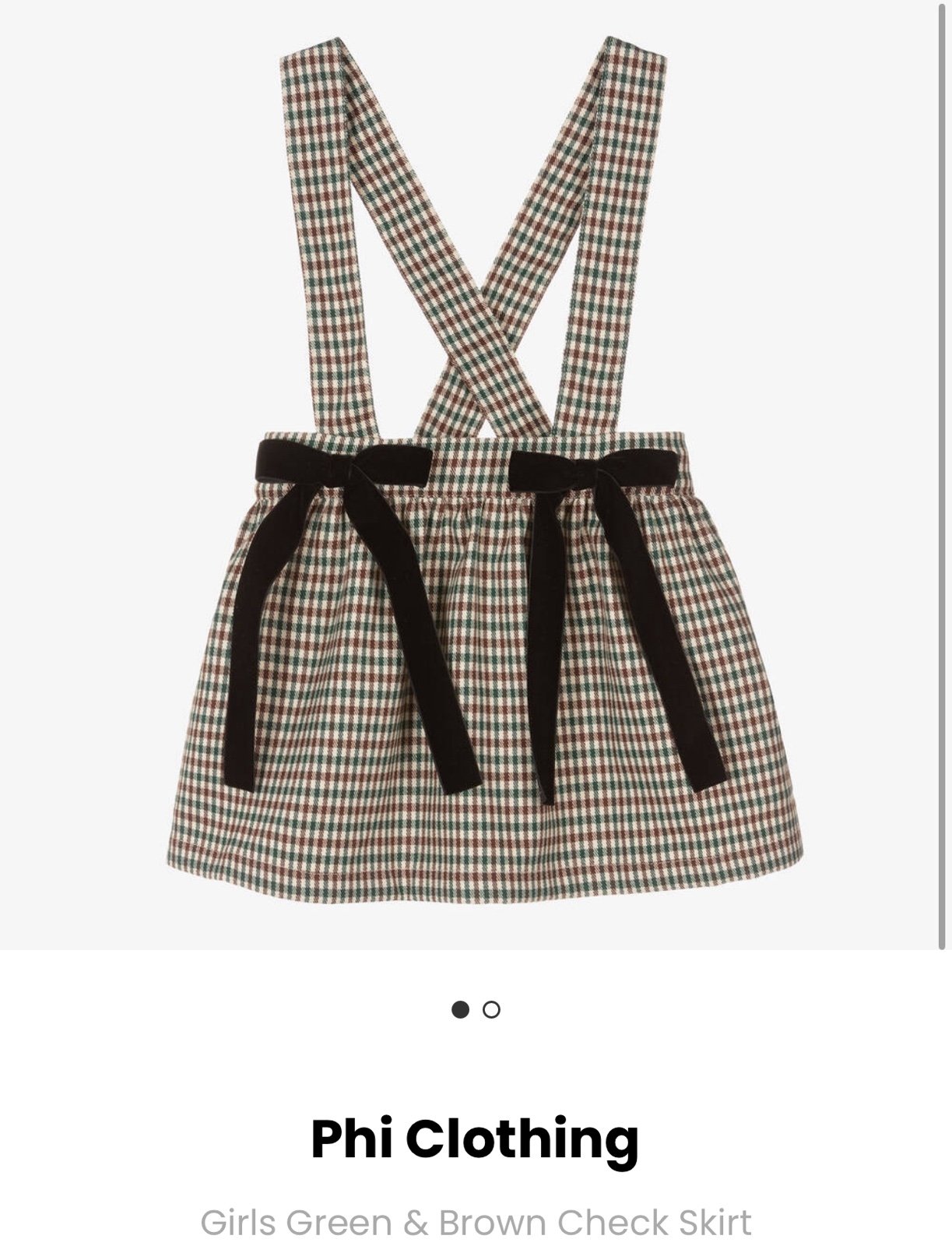 Girls Green and Brown Check Skirt