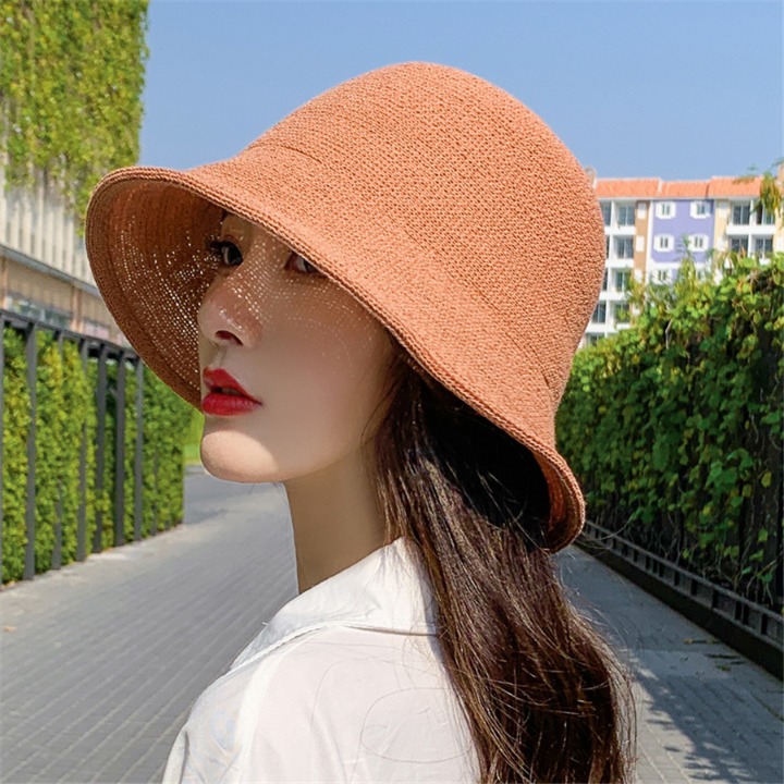 Brand New Summer Straw Hat Women Fashion Travel Panama Female Trend Bucket brown
