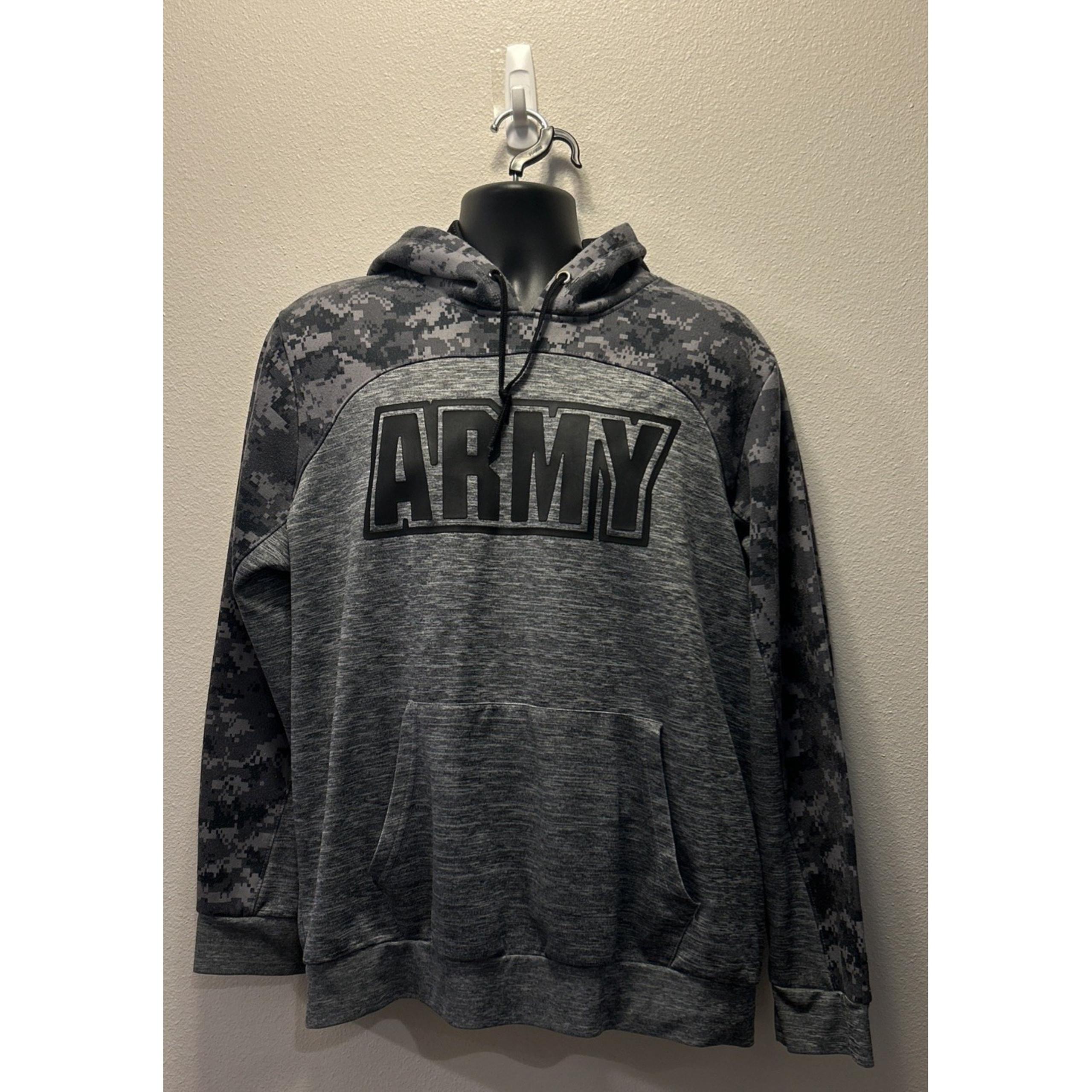 ARMY Hoodie Men's XL Grey Camo Drawstring Pockets Long Sleeve Pullover