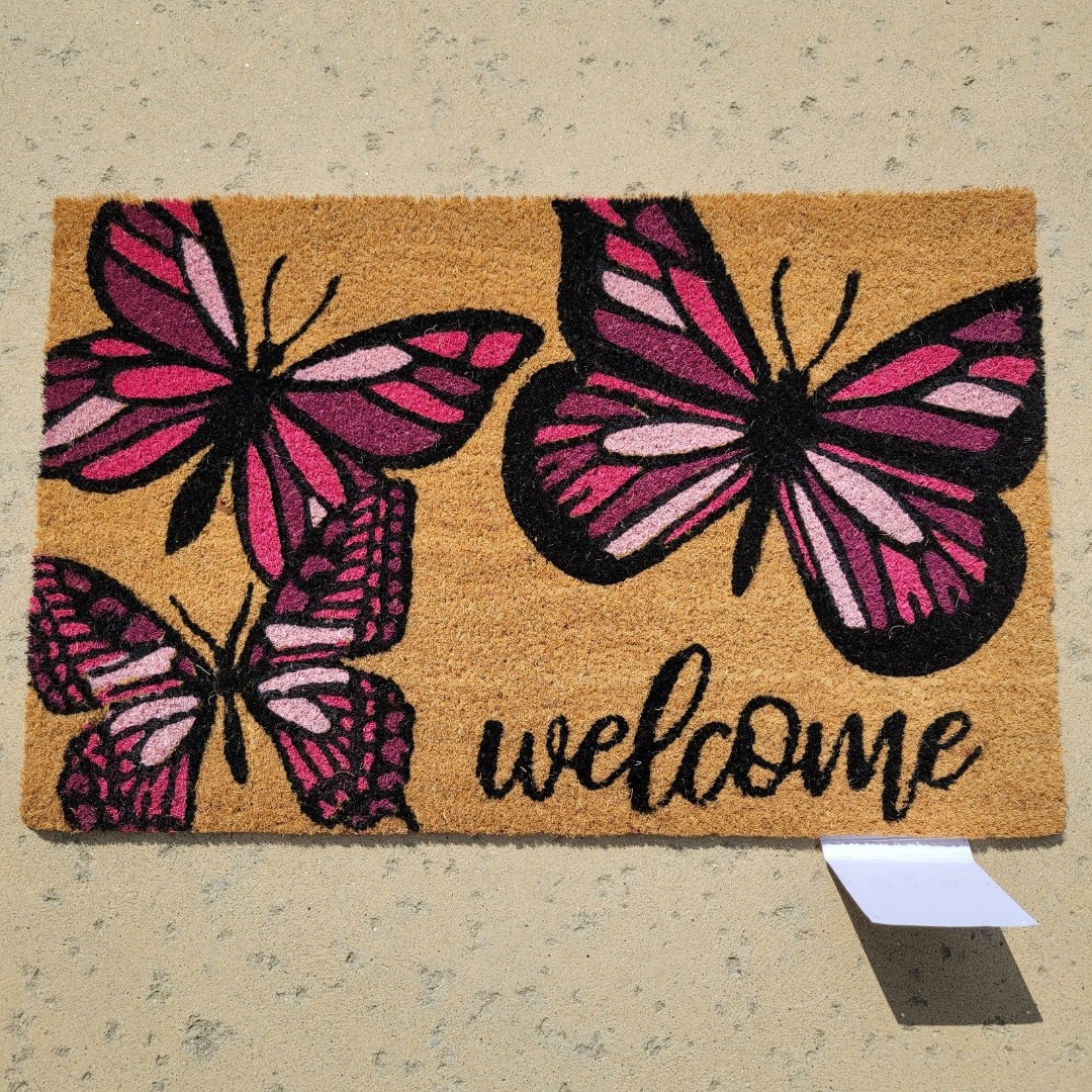 Spring Summer Purple Pink Butterfly Garden Outdoor Coir WELCOME Door Mat 18x28