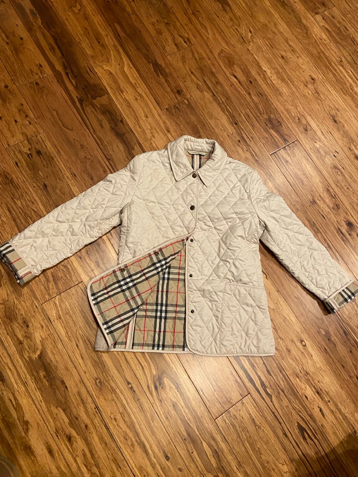 Authentic Burberry Brit cream diamond check quilted coat small