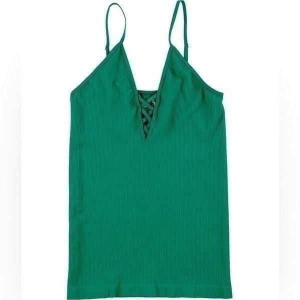 Free People Intimates Ribbed V-Neck Strappy Tank In Green